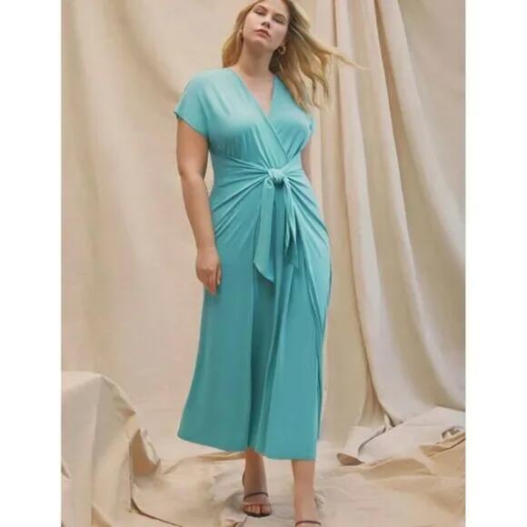 NEW Eloquii teal wrap front midi dress, women's plus size 18 - Picture 2 of 16